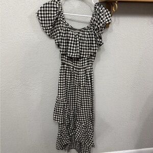 Elegant Asymmetrical Black and White Gingham Dress